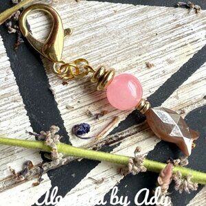 Pink sardine fish charm and pink jade bag charm card holder keychain